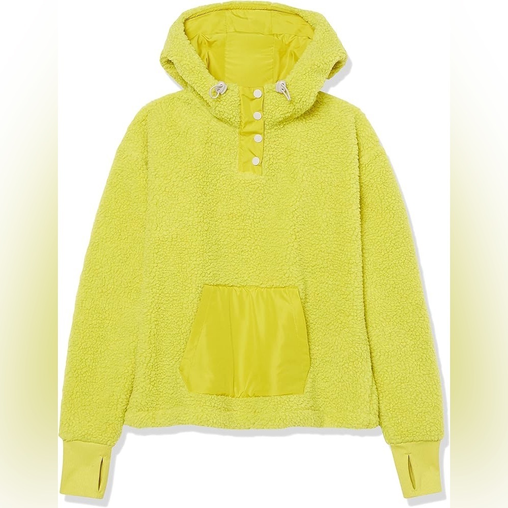 NWOT Amazon Essentials Teddy Fleece Quarter Snap Hoodie in Yellow L